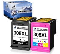 DOUBLE D Cartuchos de Tinta 308XL Reemplazo de Cartuchos de Tinta HP 308 o HP 308 Negro y Color Trabajo para HP Envy 6120e 6100e 6110e 6122e 6130e Envy 6520e 6500e 6530e 6532e DeskJet 2920 4310 4320