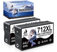 DOUBLE D Cartuchos de Tinta Negro 712XL, Reemplazo de Alto Rendimiento Remanufacturado para HP 712 712XL 712 XL para la Impresora de Plotter de Estudio DesignJet T650 T630 T230 T210 T250,Paquete de 2