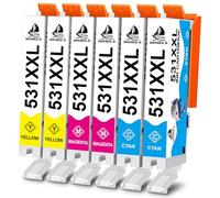 DOUBLE D CLI-531 - Cartuchos de tinta XXL de repuesto para Canon 531XXL CLI531 CLI-531XXL compatibles con impresora Canon Pixma TS8750 TS8751 (paquete de 6, 531 cian/531 magenta/531 amarillo)