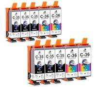 DOUBLE D PGI-35 CLI-36 - Cartuchos de tinta para Canon PGI-35 CLI-36 PGI35 CLI36 compatibles con Canon Pixma IP100 IP100V IP110 110+ Batería IP110 Series TR150 Mini260 Mini320 10PK
