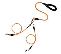 Double Dog Leash for Two Dogs, Tangle-Free Dual Leash with Swivel Clip and Soft Foam Handle, Heavy Duty Nylon Lead for Large Pets (Orange A)