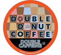 Double Donut - Cápsulas de café con alto contenido de cafeína, tazas de café dobles extra fuertes para máquinas Keurig K Cup, café tostado oscuro de una sola porción, 48 unidades