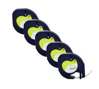 Double Dragon, Pack de 5 Cintas Compatibles de Repuesto para Dymo LetraTag Plástico Blanco 91201 S0721610, para Dymo LetraTag LT-100H LT-100T LT-110T QX50 XR XM, Negro sobre Blanco, 12mm x 4m