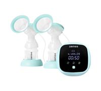 Double Electric Breast Pump ââ‚¬â€œ Milk Flow Stimulating Massage with 9 Express Modes and Speeds - Comfortable Cushion Shields LCD Screen Anti Backflow System ââ‚¬â€œ Battery or AC Adapter - by Zomee