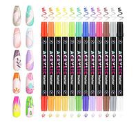 Double End Nail Doodle Pens - Twelve Color Fingernail Art Markers, Easy Use Design Liner, Smooth Ink Flow Art Tools, Portable Manicure Accessories | Home Salon Travel Classroom Teen Adult
