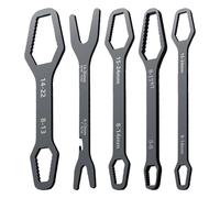 Double Ended Wrench Set - 5 Piece Universal Chrome Vanadium Steel Portable Tool Kit | Self Tightening Spanner Plumbing Auto Repair Bike Maintenance Garage Mechanical Equipment Durable Hand Tools Works