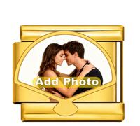 Double Fair Gold Sector - Pulsera italiana con dije de foto personalizada, acero inoxidable, área de imagen de 8 x 5 mm, dije de imagen personalizado para mujer, añade tu foto, logotipo o arte de