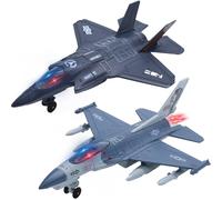 Double Fighter Jet Toy, F35 & F16 Diecast Planes with Lights & Sounds, Pull Back Military Airplane Toy, Great Christ Gift for Toddler,Kids, Boys