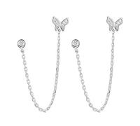 Double Holes Butterfly Halo Small Stud Cuff Wrap Tassel Chain Crawler Climer Dangle Drop Earrings for Women Cartilage S Piercing Animal Gifts Daughter Sister
