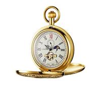 Double Hunter Hollow Reloj de bolsillo mecánico doble abierto Tourbillon fase lunar automático auto viento Fob relojes de bolsillo elegante caja dorada relojes y caja de regalo hombres mujeres