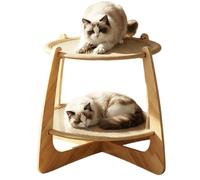 Double Layer Cat Bed - Raised Cooling Pet Hammock, Breathable Wooden Double Tier Cat Bed with Washable Hammock, Elevated Summer Sleeping Cot for Cats & Small Dogs, Indoor & Outdoor Pet Lounger