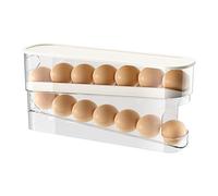 Double Layer Egg Storage Box, 12 Grid Refrigerator Egg Keeper, PET Material, Stackable Space-Saving Storage Container, Food-Grade Scrolling Eggs Rack Holder, 11.92x3.34x5.59 inches