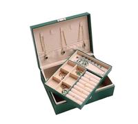 Double-Layer Jewelry Storage Box Portable Travel Holder Organizer Ring Necklace Jewellery Jewlery Display para Joyas y Pendientes(Dark green)