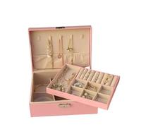 Double-Layer Jewelry Storage Box Portable Travel Holder Organizer Ring Necklace Jewellery Jewlery Display para Joyas y Pendientes(Pink)