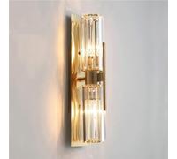 Double Light Golden Soft Glow Crystal Wall Sconce Gold Finish Metal Frame Wall Light Modern Cylindrical up down Wall Lamp E12/14 Base for Bedroom Kitchen Apartment(H43Cm)/H43Cm