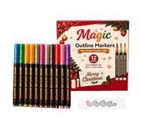 Double Line Outline Markers 12 - Pieces Christmas Shimmer Odorless Diary | Diary Glitter Outline Marker Set for Greeting Cards Scrapbook | DIY Art Crafts Easter Egg Metal Ceramic Glass Double Line 12