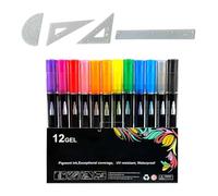 Double Lined Outline Markers, Squiggles Shimmering Colors Markers Set, Improved Precision, Outline Drawing Pens Includes Ruler for Art, Writing, Greeting Cards, 28.5x13.5x1.3cm