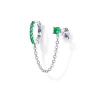 Double Piercing Hoop Earrings For Women Gift Dainty Stud Trendy Small Zirconia Chain For Wife Sister Gifts(Silver Green)