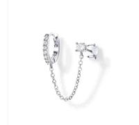 Double Piercing Hoop Earrings For Women Gift Dainty Stud Trendy Small Zirconia Chain For Wife Sister Gifts(Silver)