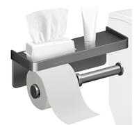 Double Roll Toilet Paper Holder - Aluminum 17x9x8cm | Wall Mounted Tissue Rack with Mobile Phone Shelf | Decorative Bathroom Storage Organizer with Adhesive Installation For Modern Home Use