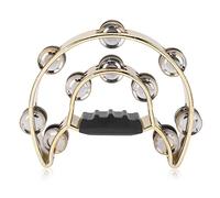 Double Row Hand Tambourine with Plating Bells | Crisp Sound for Percussion | Metal Tambourine for Concerts/Parties | Ergonomic Secure Grip (Amarilla)