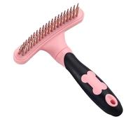 Double Row Pin Grooming Rake, Row Dematting Comb, Dog Grooming Rake with Anti-Slip Handle, Dematting Undercoat Rake Comb, Grooming Tool for Thick Pet, Pet Rake for Reducing Shedding,