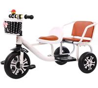 Double Seat Children Tricycle with Back Seat Storage Basket - Perfect Multifunction Trike for Two Children Ages 1-6 Years Old - Over 1 Year Old Girl Gifts(White)