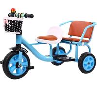 Double Seat Children Tricycle with Back Seat Storage Basket - Perfect Multifunction Trike for Two Children Ages 1-6 Years Old - Over 1 Year Old Girl Gifts(Blue)