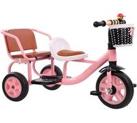 Double Seat Children Tricycle with Back Seat Storage Basket - Perfect Multifunction Trike for Two Children Ages 1-6 Years Old - Over 1 Year Old Girl Gifts(Pink)