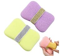 Double-Sided Bath Foaming Bag, 2 in 1 Bathroom Soap Sponge Bath Sponges, Quick Lather for Shower Exfoliating (Purple Coarse Noodles + Light Green Fine Noodles)