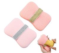 Double-Sided Bath Foaming Bag, 2 in 1 Bathroom Soap Sponge Bath Sponges, Quick Lather for Shower Exfoliating (Peach Pink Coarse Noodles + Light Green Fine Noodles)