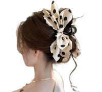 Double Sided Bow Hair Claw Satin Cross Knotted Grab Clip Polka Dot Big Back Of The Head Shark Ponytail Holder(Color1)