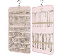 Double-sided jewelry storage box for earrings, necklaces, can be hung on wardrobes, walls, doors, 1 piece, Pink