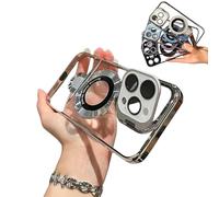 Double Stand Case Cover for iPhone,Transparent Electroplated Four Corners Shockproof Magnetic Case,Magnetic Double Stands Cases with Folding Stand, for 16 15 14 13 Pro Max (for iPhone 13,White)