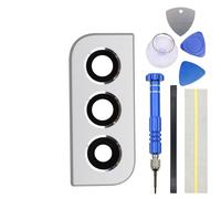 Double Sure Marco de cámara trasera blanco de repuesto para Samsung Galaxy S22 5G con cubierta de cristal de la cámara y kit de herramientas de instalación