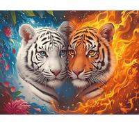 Double Tigre Flame Rompecabezas 1000 Piezas Cartón para Expertos Animales fantásticos Vibrantes Mejora Atención para Semana Santa Garantía Satisfacción Más Vendido 1000 PCS/75x50cm