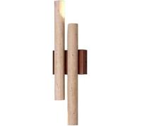 Double Tube Wall Sconces Japanese Style Yellow Travertine Wall Lamp with Wood Base Modern Vanity Wall Lighting for Bedroom Living Room Hallway Foyer