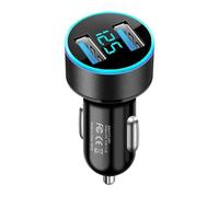 Double USB Car Charger, Fast Charging Adapter with Smart Display, Overheat Protection, Quick Charge Device for Long Drive Road Trips Truck SUV Commute Navigation Phone Power Accessories