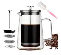 Double Wall French Coffee Press Pot,Glass Stainless Steel Press Brewing Mug with Fine Mesh Filter,Reusable Portable Coffee and Tea Maker,for Outdoor Camping Travel Tea Cafe Home Office