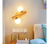 Double Wall Lights 360° Rotatable Wall 2 Lights Wall Lamp Wood Vanity Light Glass Lampshade Home Decor Wall Lantern(Walnut)(Log)