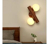 Double Wall Lights 360° Rotatable Wall 2 Lights Wall Lamp Wood Vanity Light Glass Lampshade Home Decor Wall Lantern(Walnut)(Walnut)