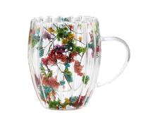 Double Walled Coffee Cup - Glass 300ml 5.5x8.5x11cm | Clear Beverage Drinking Cup With Dried Flowers Handle Mug | For Hot Cold Drinks Home Kitchen Office Use