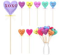 DoubleFill 16 piezas de decoración de corazón de caramelo para el día de San Valentín, palitos de flores, centro de mesa de San Valentín, decoración de mesa y decoración de vacaciones, boda para