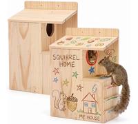 DoubleFill 2 piezas de casa de ardilla de madera para exteriores grandes ardillas casa familiar de 29 cm de ancho, caja de anidación de ardillas con plataforma externa para primavera, al aire libre