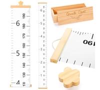 DoubleFill Tabla de crecimiento de altura para pared o niños con caja de recuerdo de madera y gancho, 2.1 m, lienzo de medición de altura para niños, regla de medición, tablero de seguimiento del