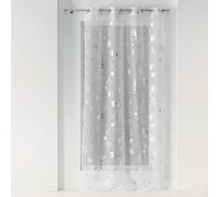 Douceur d’Intérieur Bloomy - Visillo con Ojales, 140 x 280 cm, Blanco y Plateado, Estampado Metalizado