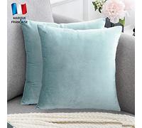 Douceur De Plumes Juego de 2 Fundas de cojín Cielo Azul Claro 45x45 Terciopelo Decorativo Liso, Suave y Moderna Funda de Almohada Cuadrada, decoración Sala, sofá, Dormitorio (2 Cielo Azul Claro)