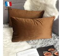 Douceur De Plumes Juego de 2 Fundas de cojín marrón Claro 30x50 Terciopelo Decorativo Liso, Suave y Moderna Funda de Almohada Cuadrada, decoración escandinava Sala, sofá, Dormitorio (2 marrón Claro)