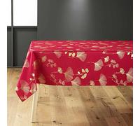 Douceur d'Intérieur Bloomy - Mantel, Rectangular, 150 x 240 cm, Rojo y Dorado, poliéster Estampado Metalizado
