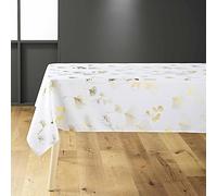 Douceur d'Intérieur Bloomy - Mantel, Rectangular, 150 x 300 cm, Blanco y Dorado, poliéster Estampado Metalizado